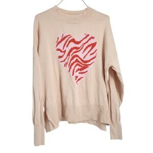 Crown & Ivy Pink Long Sleeve Zebra Heart Print Sweater Womens Size Medium M